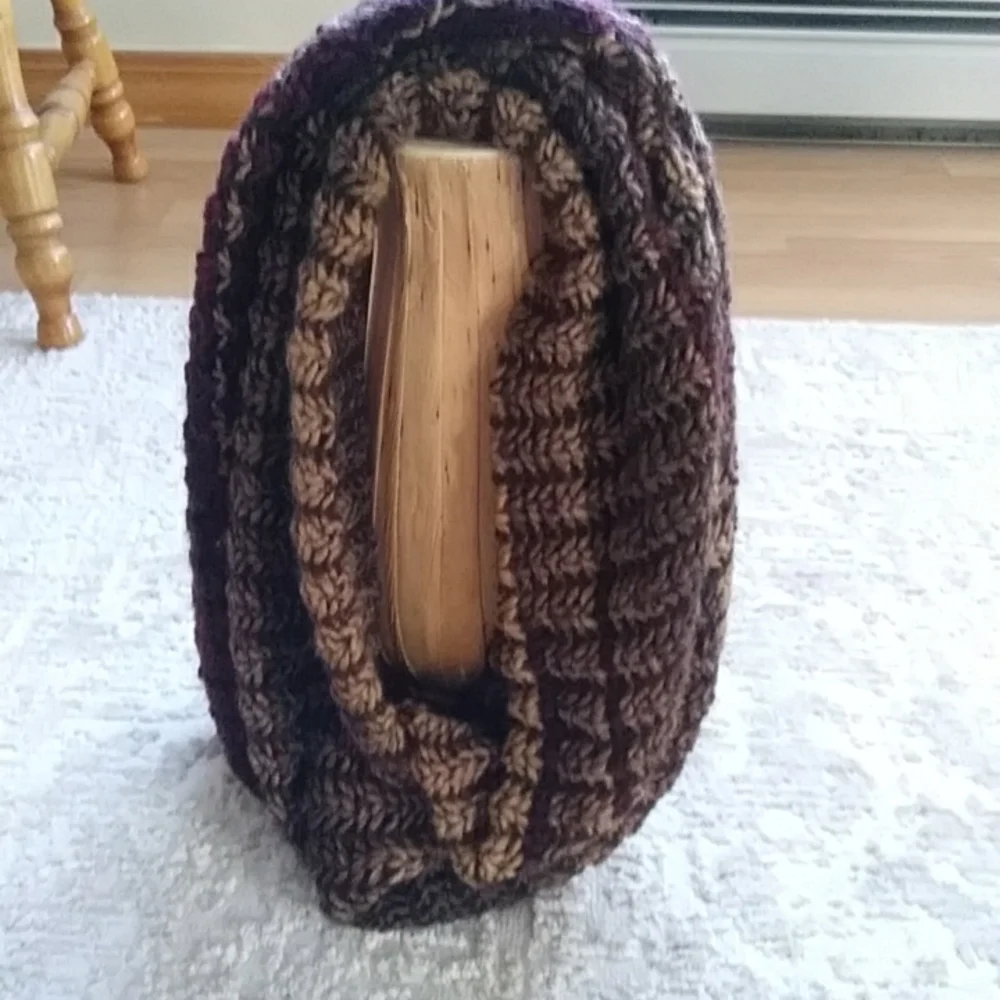 Raffaello Bettini Crochet Wool Blend Infinity Tube Scarf Tan Brown